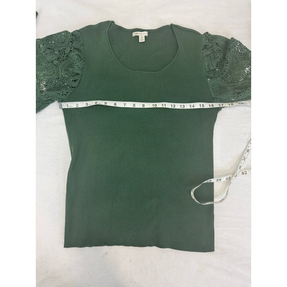 Eyelet Lace Sweater Long Sleeve Lightweight Puff Sleeve Green Cato Women Medium - Picture 3 of 8